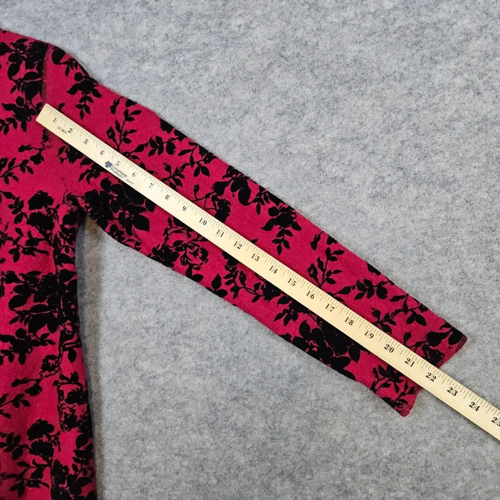 For Cynthia Womens Pink & Black Floral Print Wool Blend Zip Up Cardigan Size M
